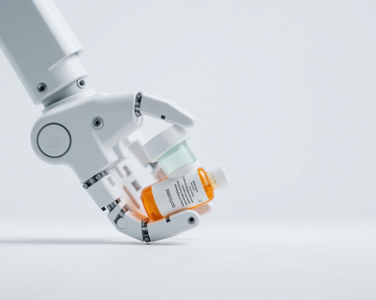 Robotic gripper holding a medication bottle